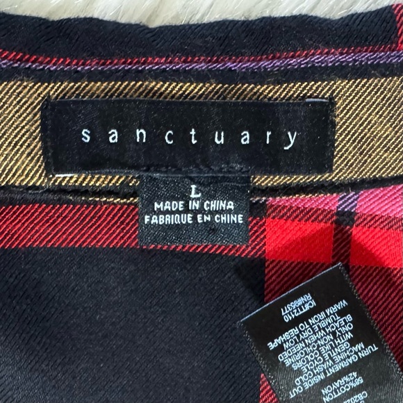 Sanctuary Colorful Plaid Red Black Puff Balloon Long Sleeve Buttondown Shirt L - Picture 10 of 11